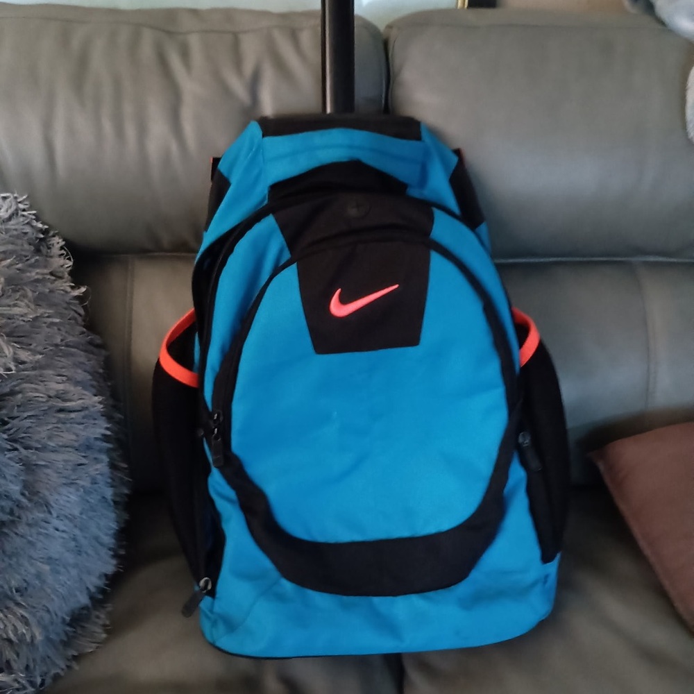 Nike blue and Black Men's Backpack with Orange logo